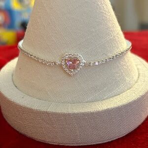 Pink CZ Heart adjustable silver Bracelet